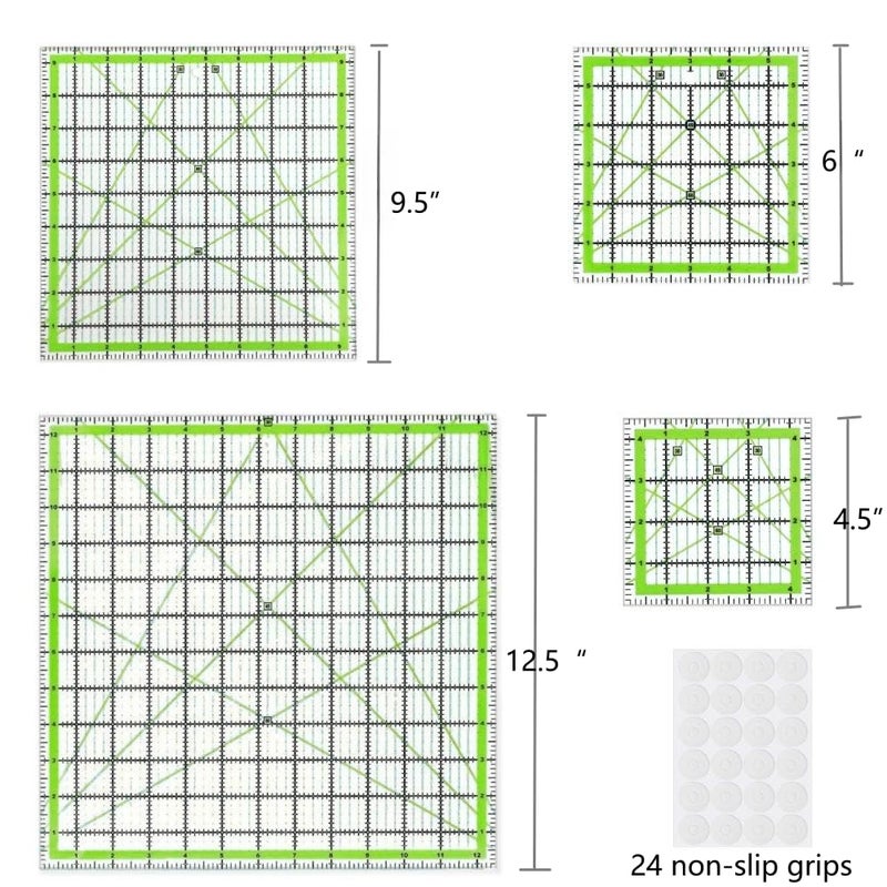 ZICALSO Quilting Rulers,7 Acrylic Ruler Quilting Templates(4.5"X4.5", 6"X6", 9.5"X9.5", 12.5"X12.5",6.5"x12",2"x12",3"x9"),Acrylic Rulers Fabric Cutting Ruler with Non-Slip Rings for Quilting and Sewing - Image 4